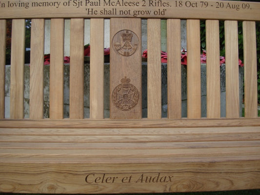 Kenilworth 1.5m memorial bench - Sjt Paul McAleese
