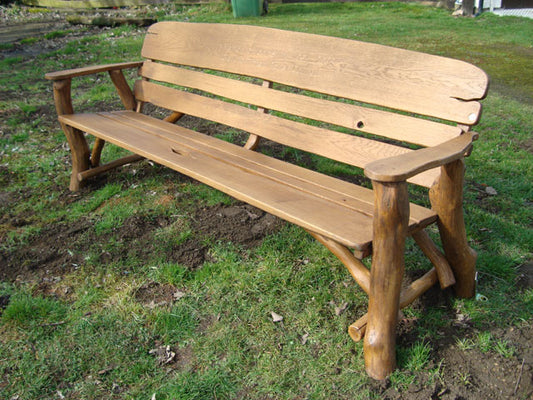 Rustic oak 2.2m memorial bench - tiffield parish council