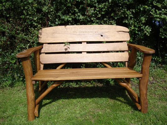 Rustic oak 1.2m memorial bench - Ken Casey