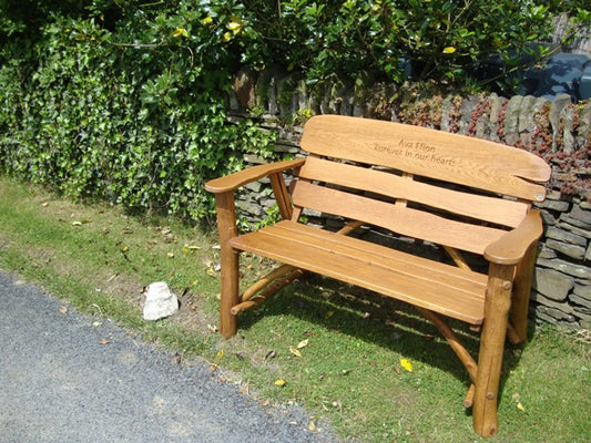 Rustic oak 1.2m memorial bench - Ava Ffion