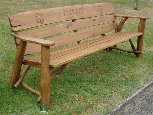 Rustic oak 2.2m memorial bench - Brandon Robert Harris