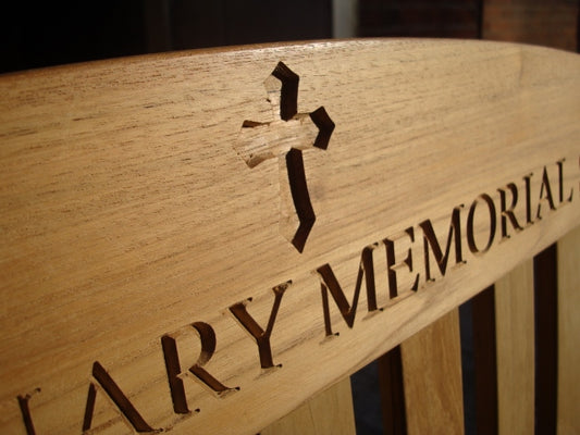 Warwick 1.5m teak memorial bench - St Elizabeth's cross