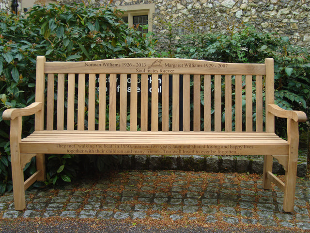 Warwick 1.8m teak memorial bench - Norman and Margaret Williams