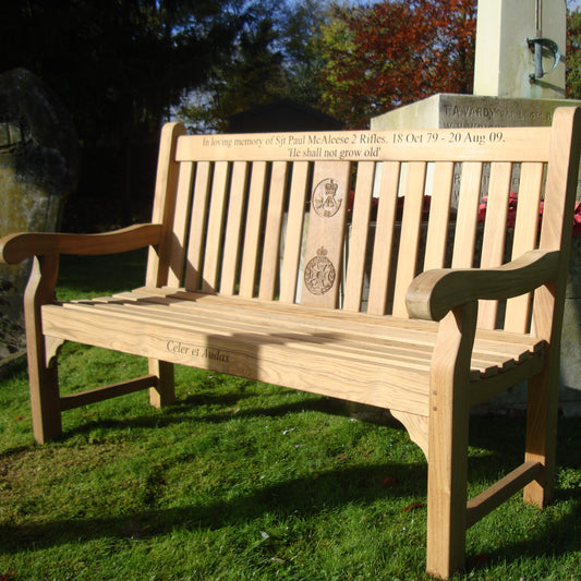 Kenilworth Memorial Bench Teak 5ft with Panel