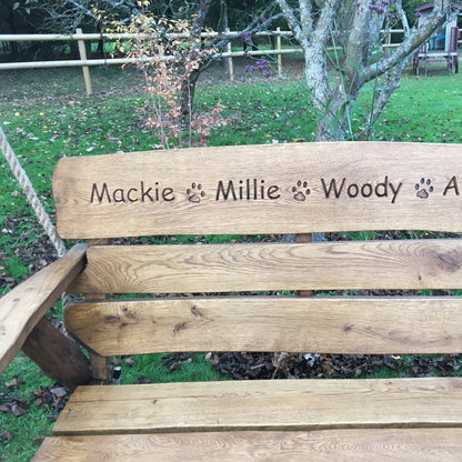 Rustic Oak 2 Seater Memorial Swing Seat with Carved Inscription